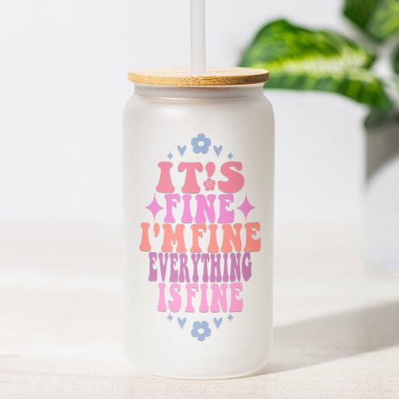 It’s Fine I’m Fine Everything Is Fine, Groovy Tumbler, Retro Funny Glass Cup,70s - Picture 1 of 7